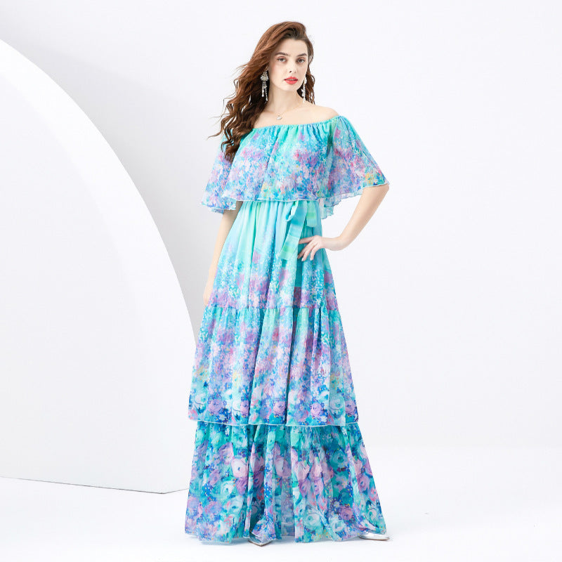 Off-the-shoulder Slim-fit Long Ruffled Tiered Dress