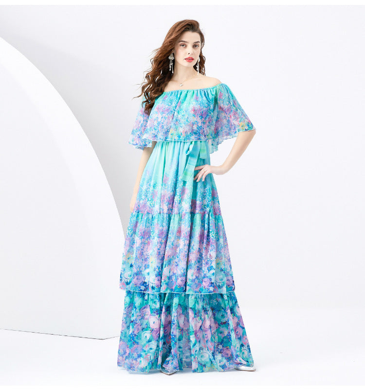 Off-the-shoulder Slim-fit Long Ruffled Tiered Dress