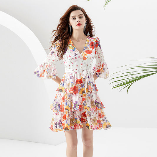 Niche Print Ruffled Tiered Dress