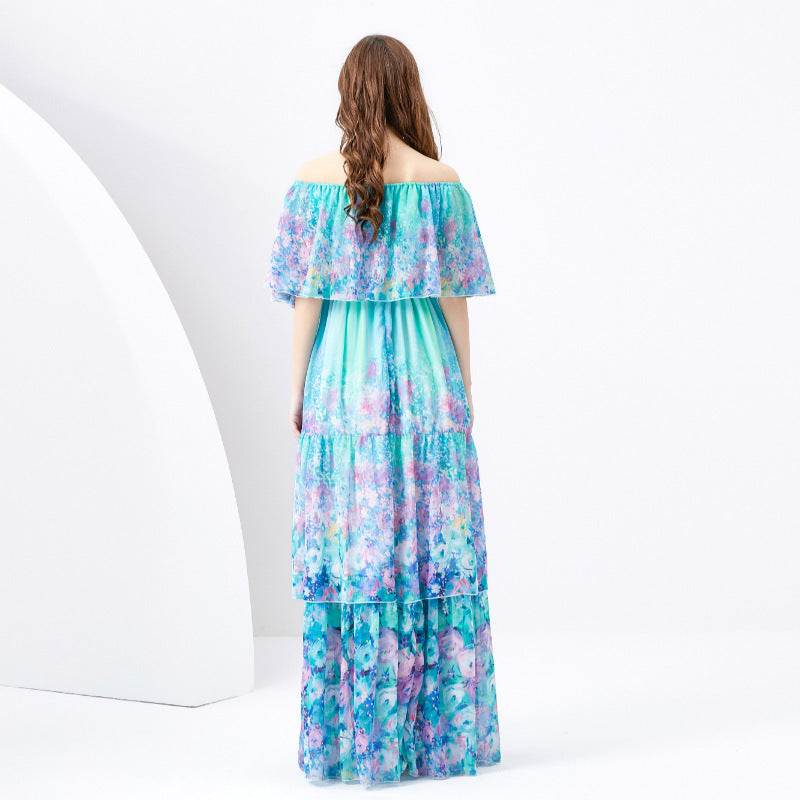 Off-the-shoulder Slim-fit Long Ruffled Tiered Dress