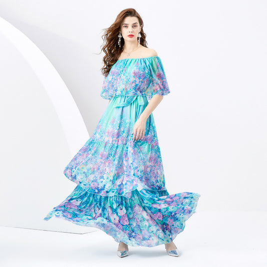 Off-the-shoulder Slim-fit Long Ruffled Tiered Dress