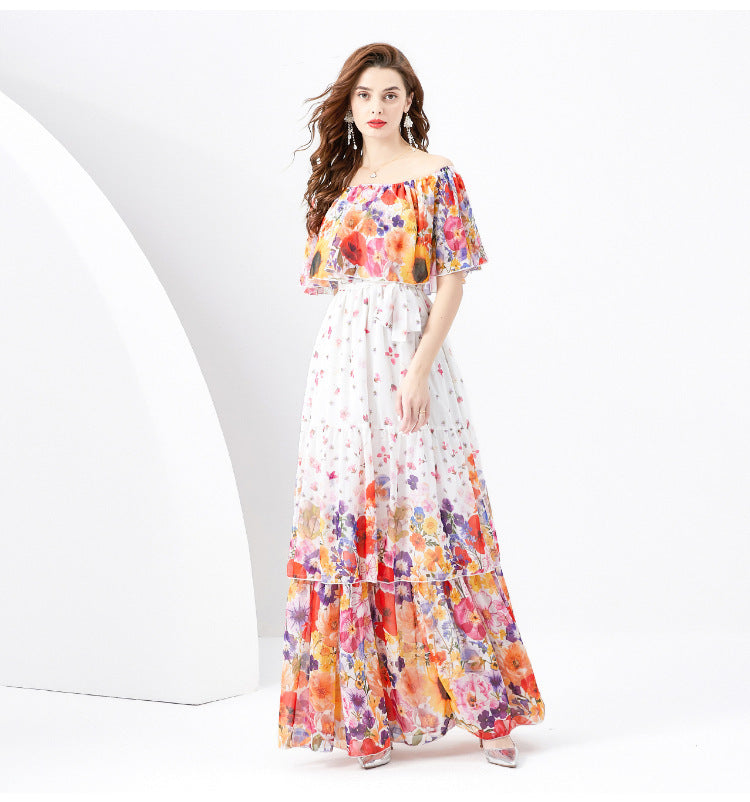 Off-the-shoulder Slim-fit Long Ruffled Tiered Dress